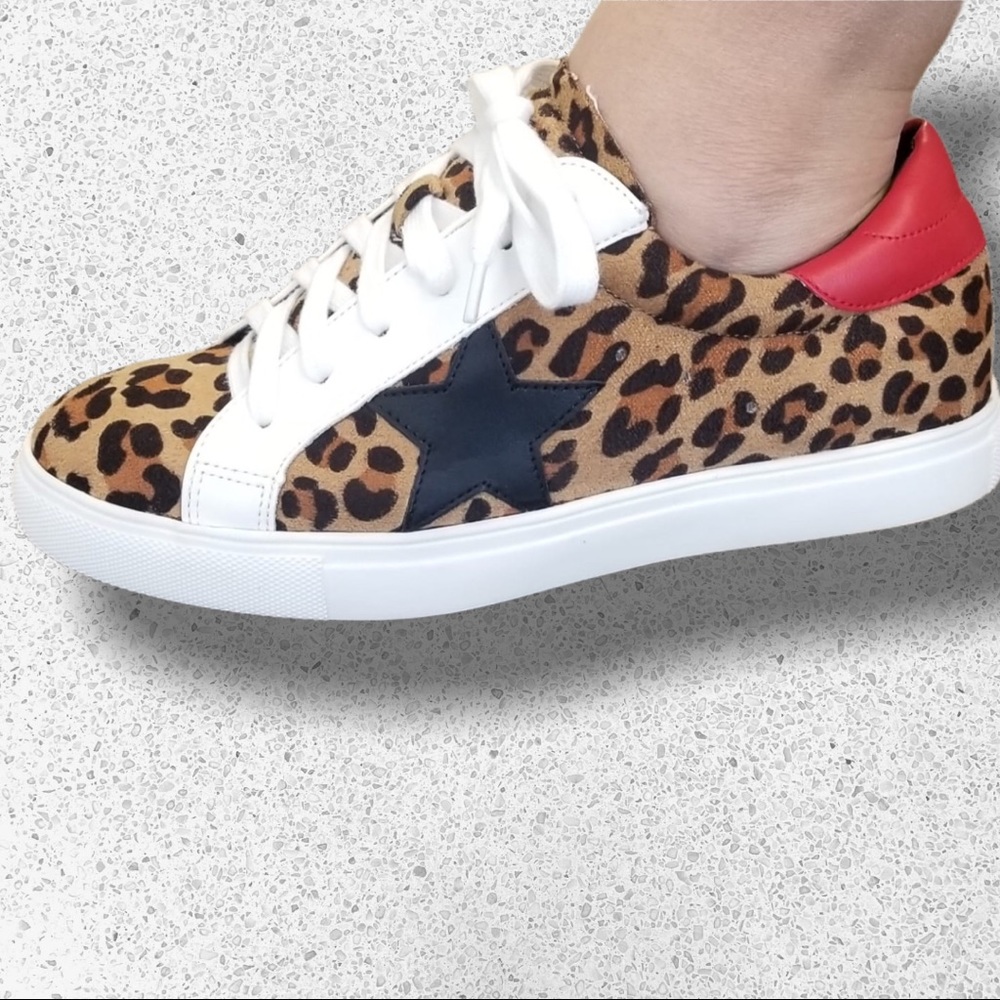 Leopard Animal Print Black Star Platform Sneaker - Picture 8 of 9